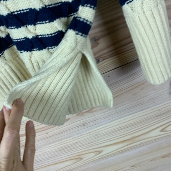 Madewell Cable-Knit Oversized Sweater Small Navy Stripe Preppy Nautical Chunky - Picture 3 of 14